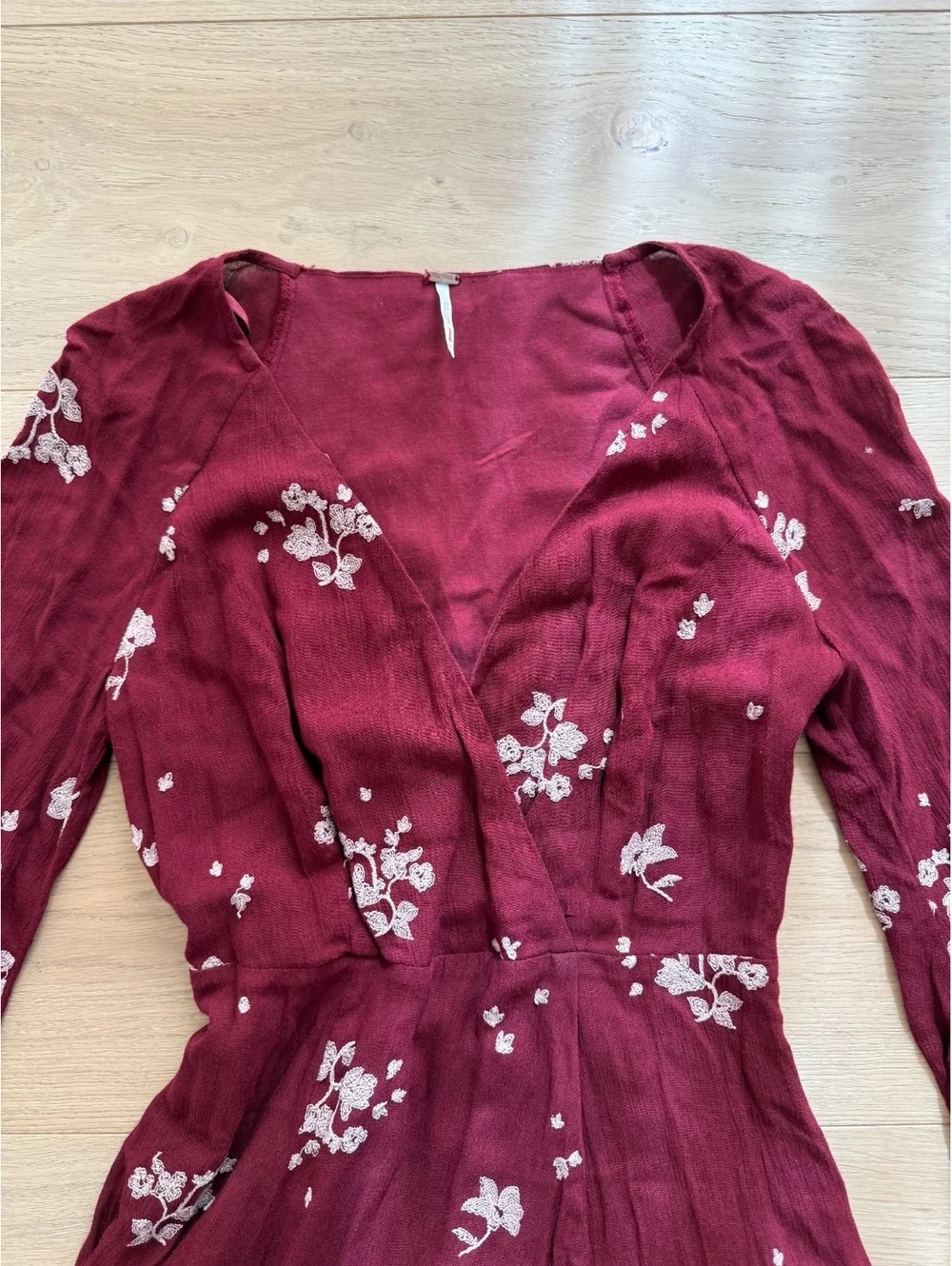 Free People Jasmine Burgundy Floral Mini Dress Size 0 Bell Sleeve
